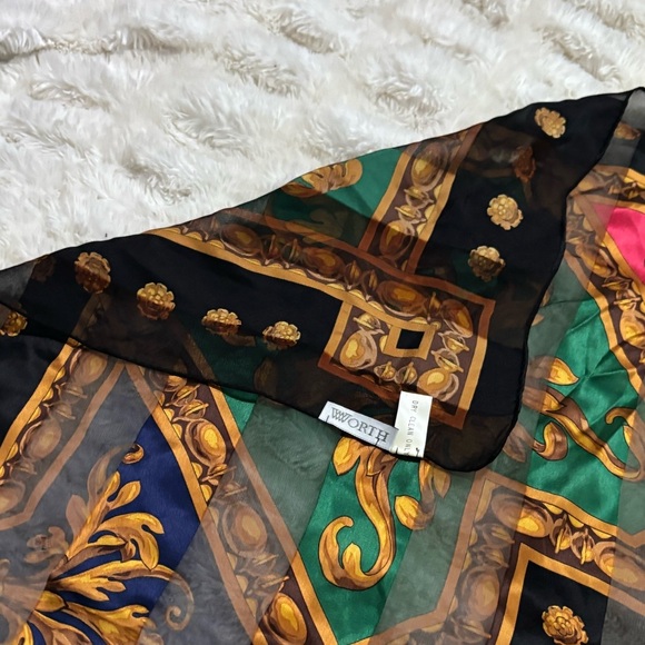 WORTH Women’s Elegant Silk Gold Detailing Scarf - Picture 10 of 14